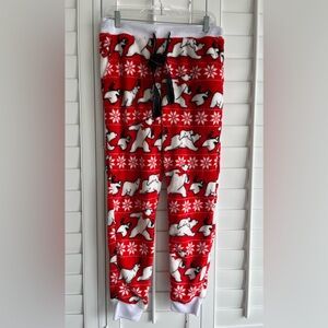 COCA COLA Red Plush Fleece Polar Bear Print Cuffed Pajama Pants Size Medium